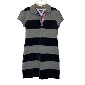 Tommy Hilfiger Rugby Stripe Polo Shirt Dress  Size S  Velvet & Knit Stripe